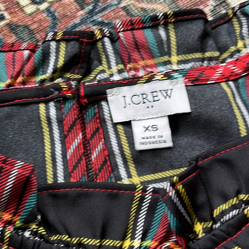 J. Crew Factory Tartan Bow Neck Top - Picture 3 of 6